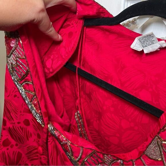 Vintage Elegant 3pc Women Red Vibrant Suit Beaded Sequined Details - Picture 6 of 16